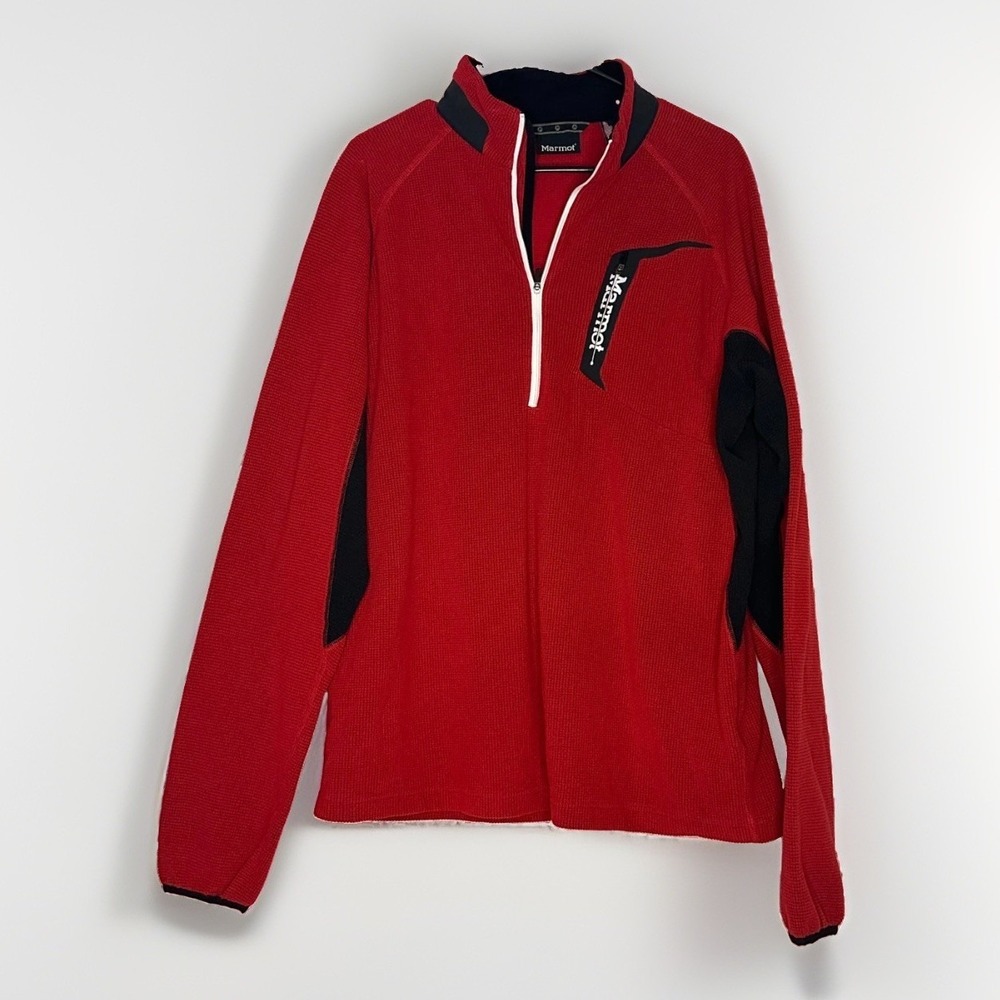 Marmot XL Quarter Zip Pullover Fleece Red Black Outdoor Hiking Gorpcore Mock Nec
